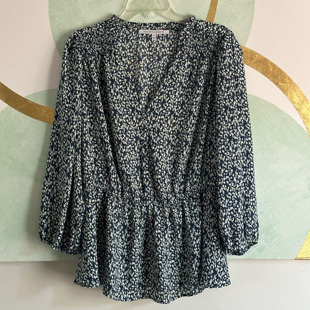 Collective Concepts Navy and White Floral Top